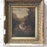 Old 19th century waterfall canvas
