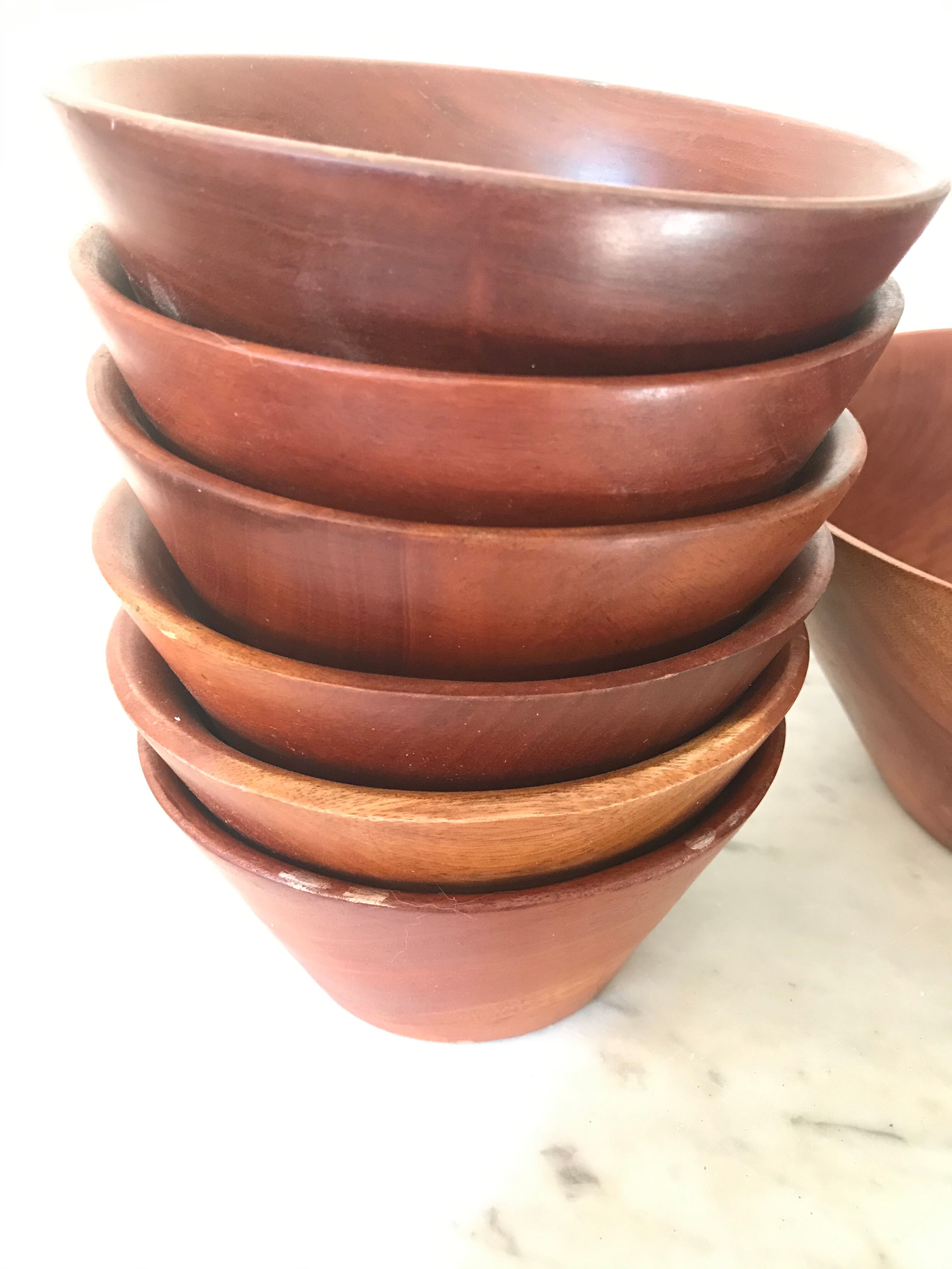 Saladier et ses bols en bois vintage