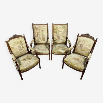 Jean de la Fontaine: pair of armchairs + pair of Louis XVI style armchairs