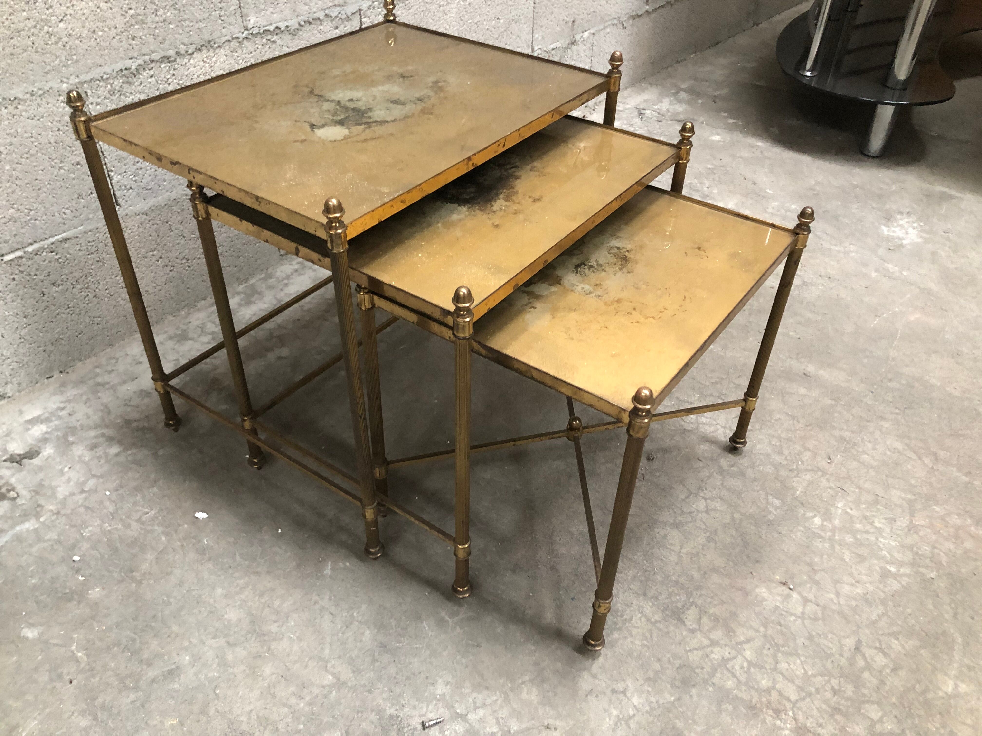 Ensemble de 3 tables gigognes dorée vintage des années 70
