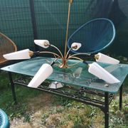 Vintage arlus sputnik chandelier 6 arms mid-century design, brass & opaline