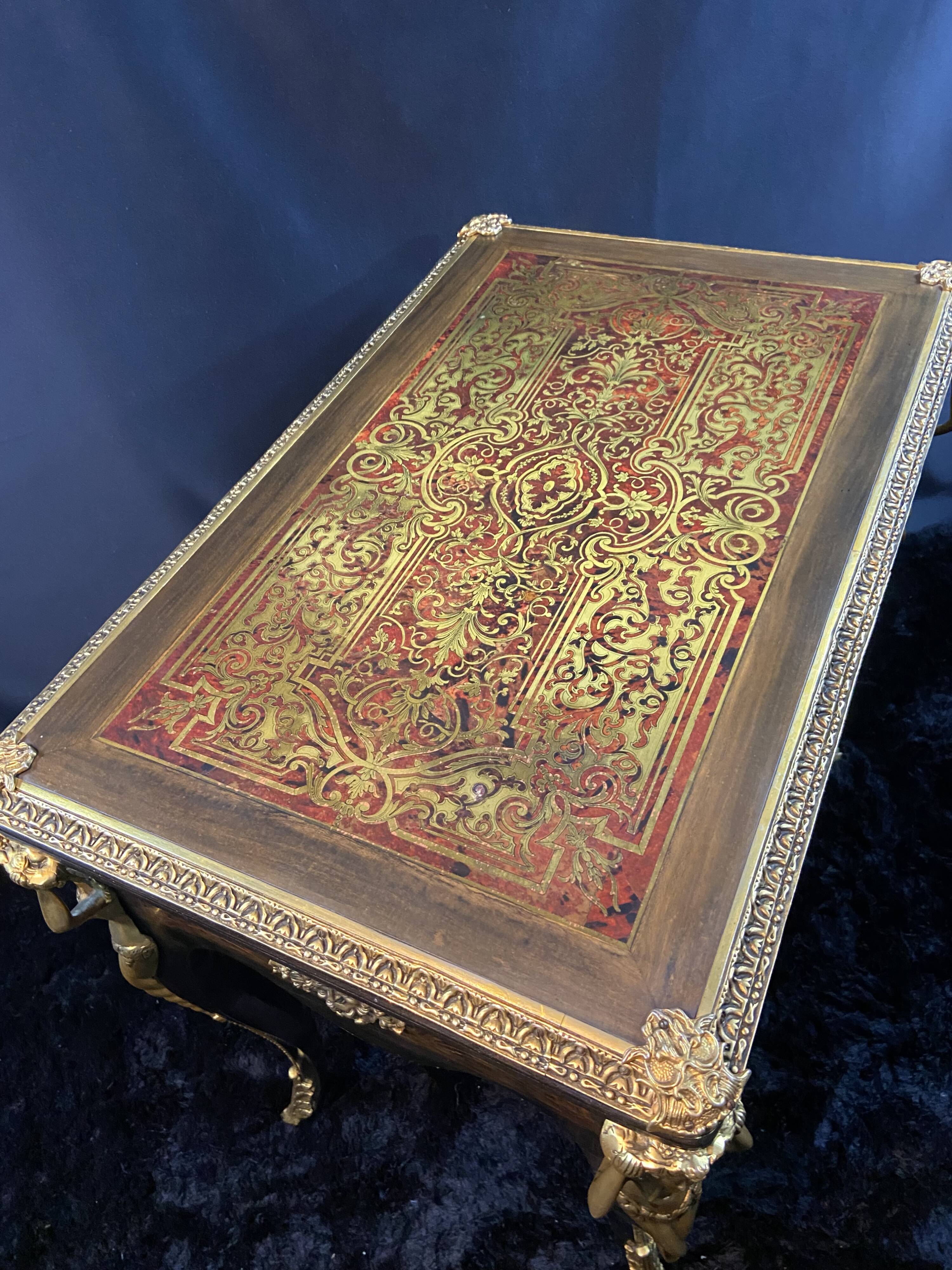 Game table, desk, sofa back, marquetry and bronze Boulle Napoleon III style
