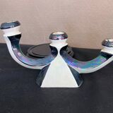 Pair of 3-branch candlesticks in iridescent two-tone ceramic from the 60s