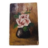 Small old painting "rose" signed LUC