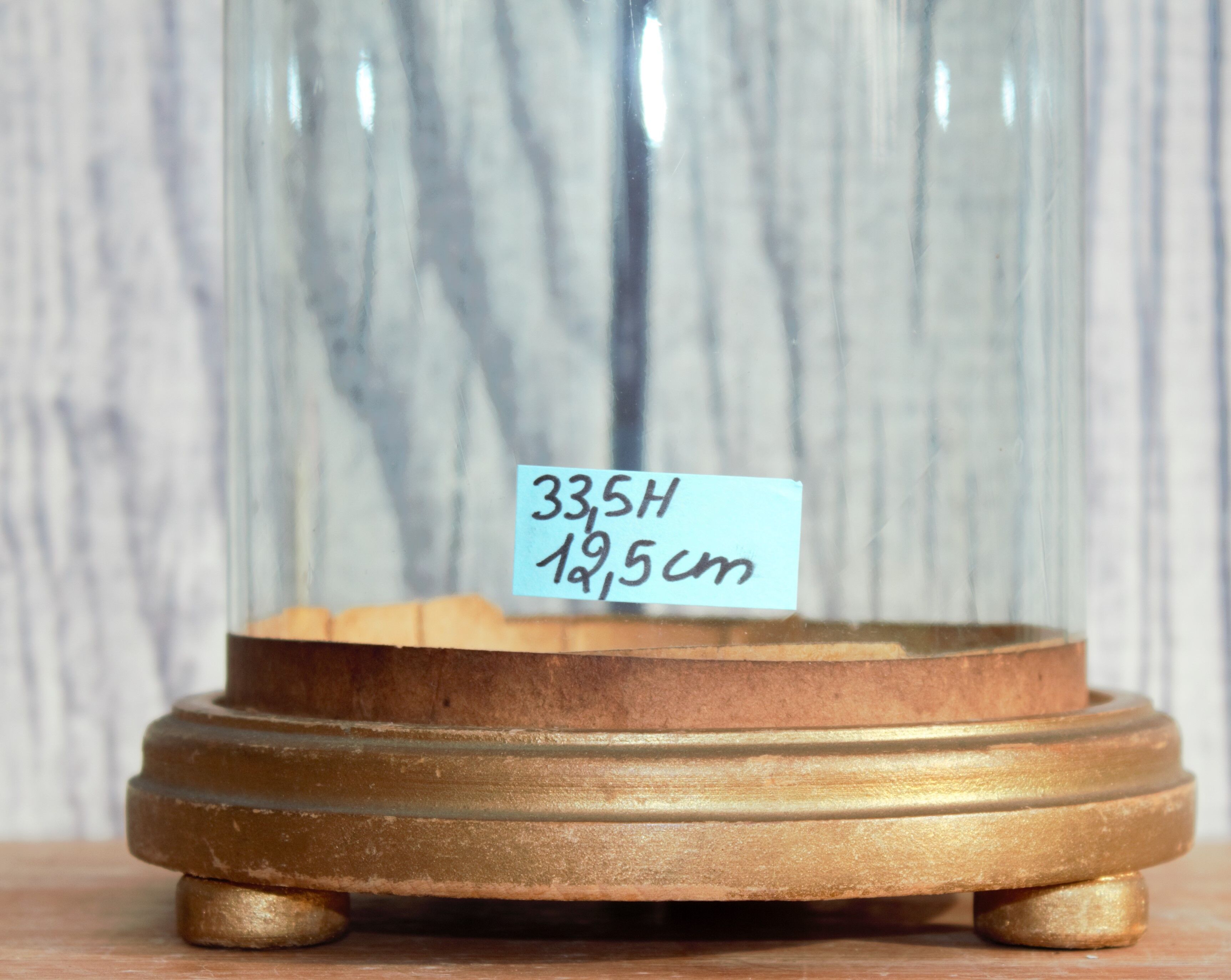 Antique round glass globe 33.5 cm high gilded foot