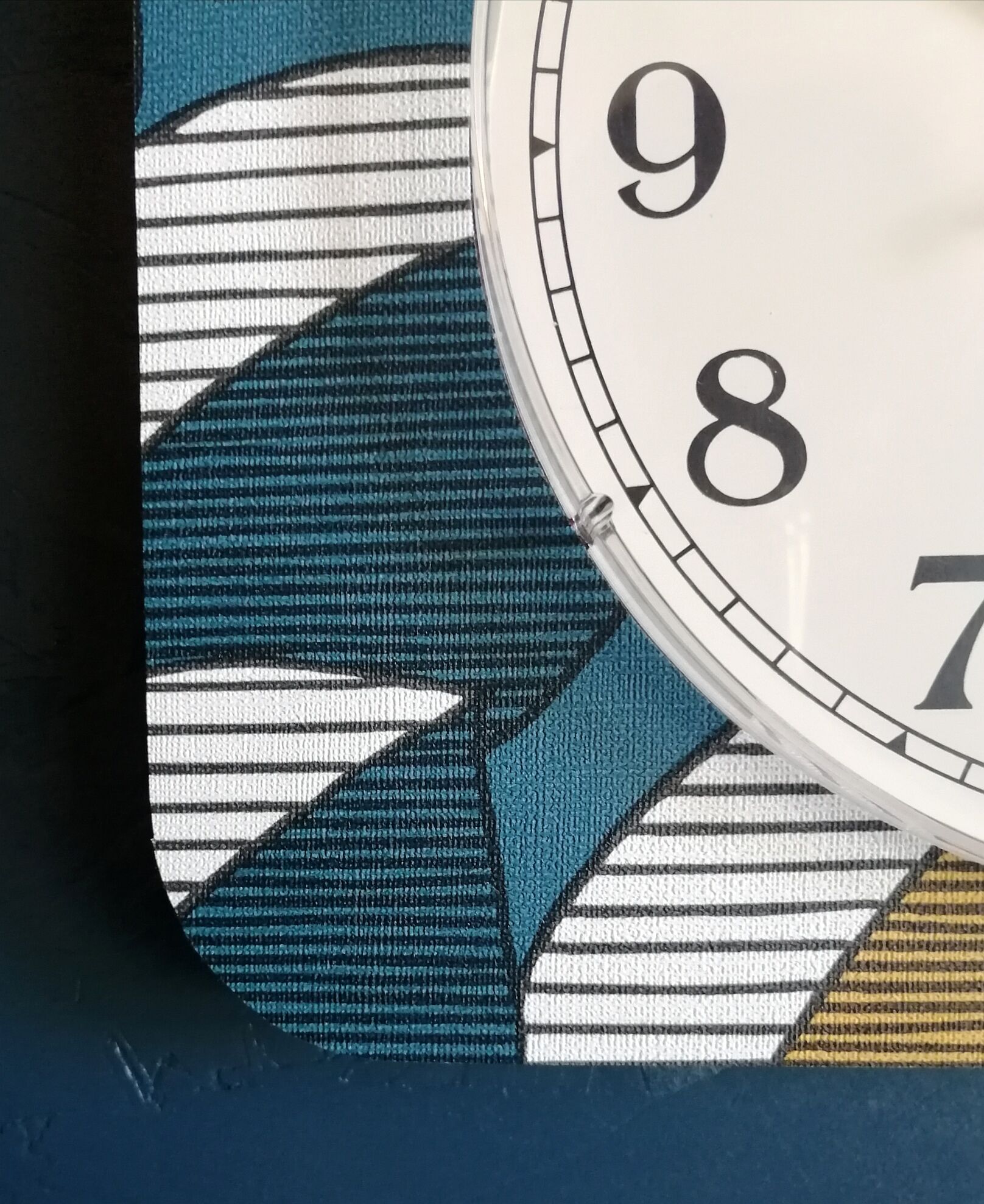 Vintage clock rectangular silent wall clock "Jaz blue white ochre"