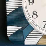 Vintage clock rectangular silent wall clock "Jaz blue white ochre"