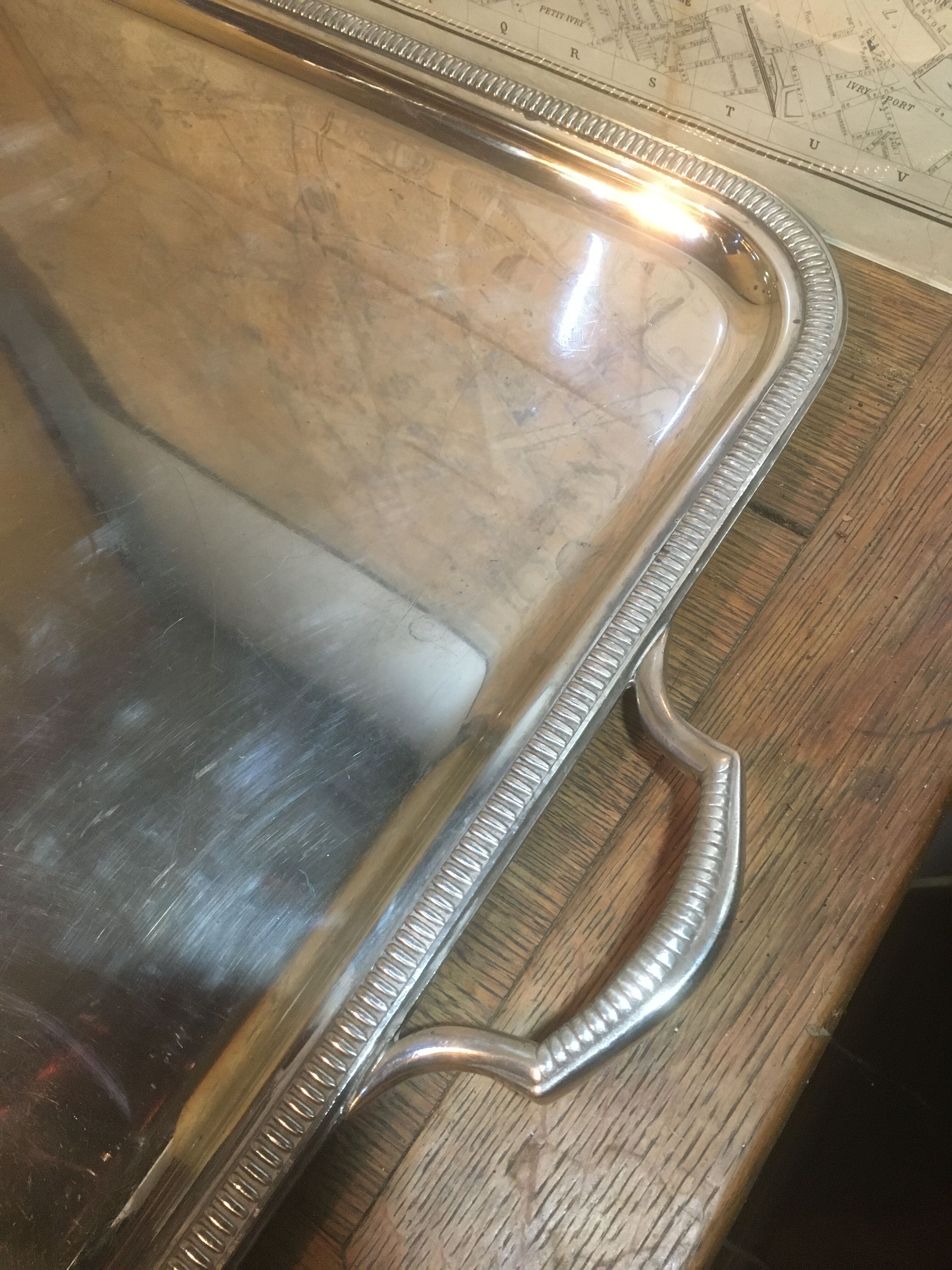 Silver metal service tray 80s