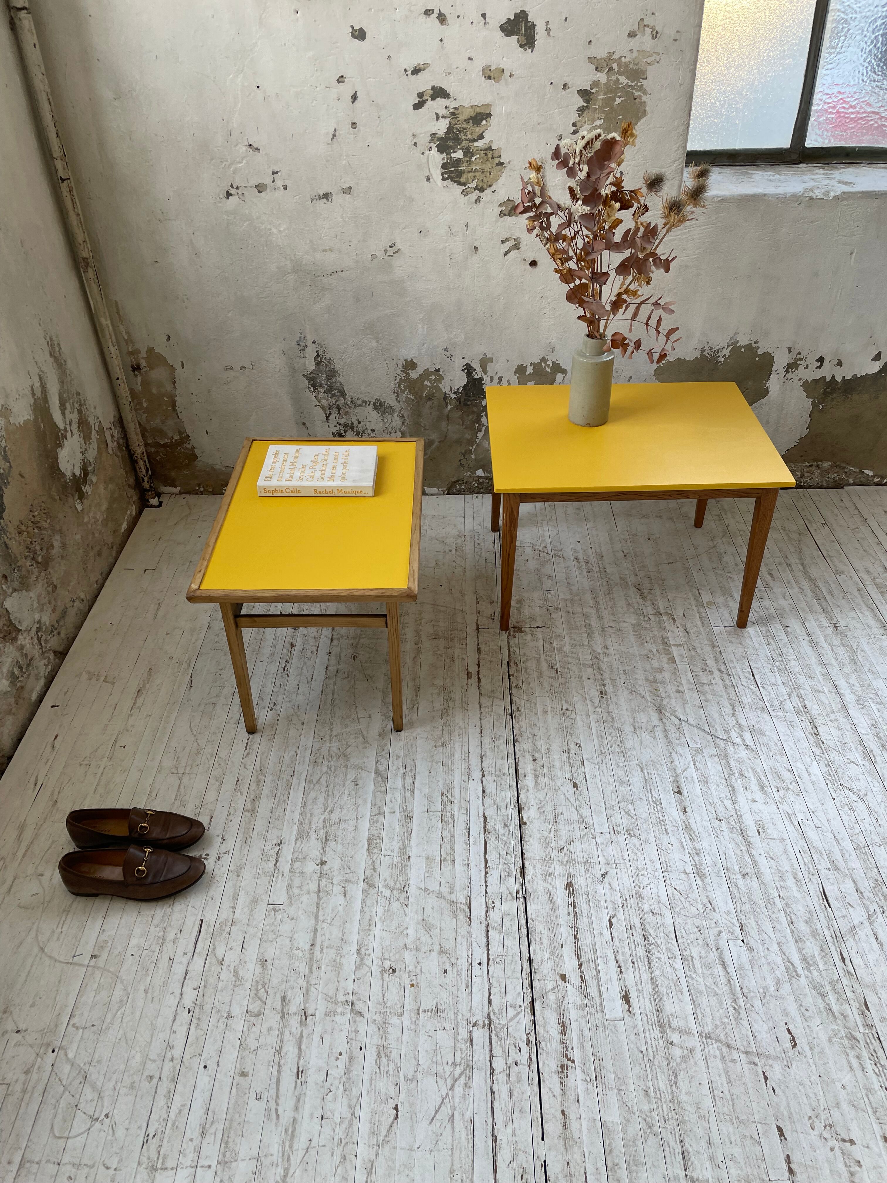 Duo de tables basses bois jaune