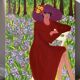 Portrait de femme huile sur toile fleurs