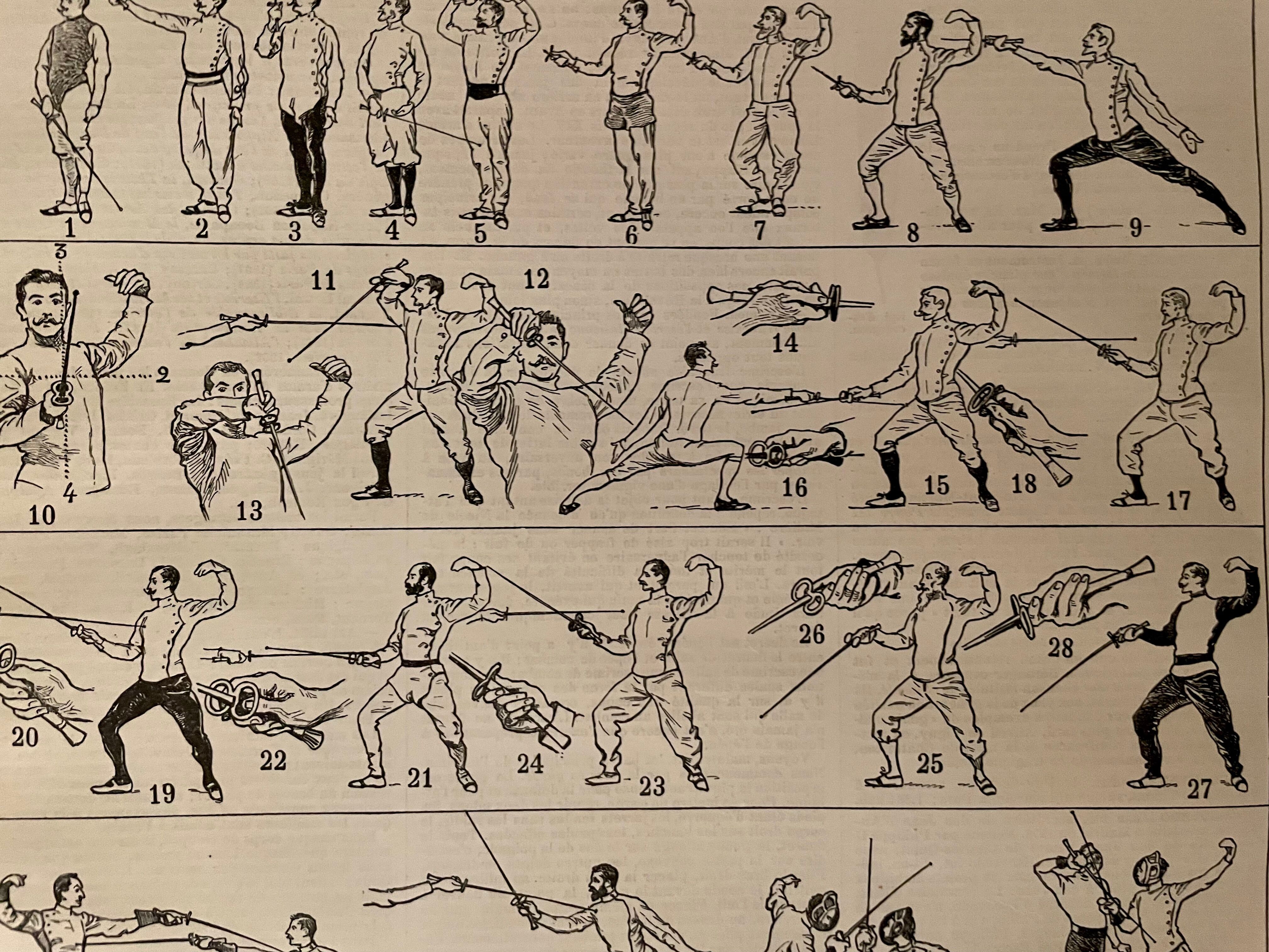 Lithographie sur l'escrime de 1897 (épée fleuret)