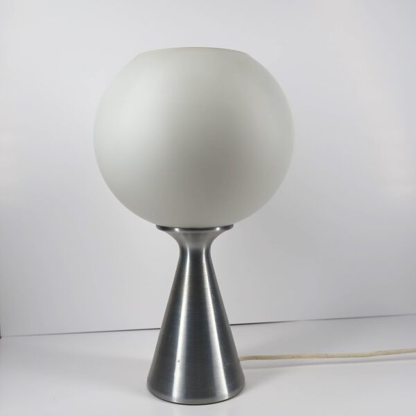 Lampe Space Age Erco en Verre Opalin et Métal Brossé, Allemagne 1974