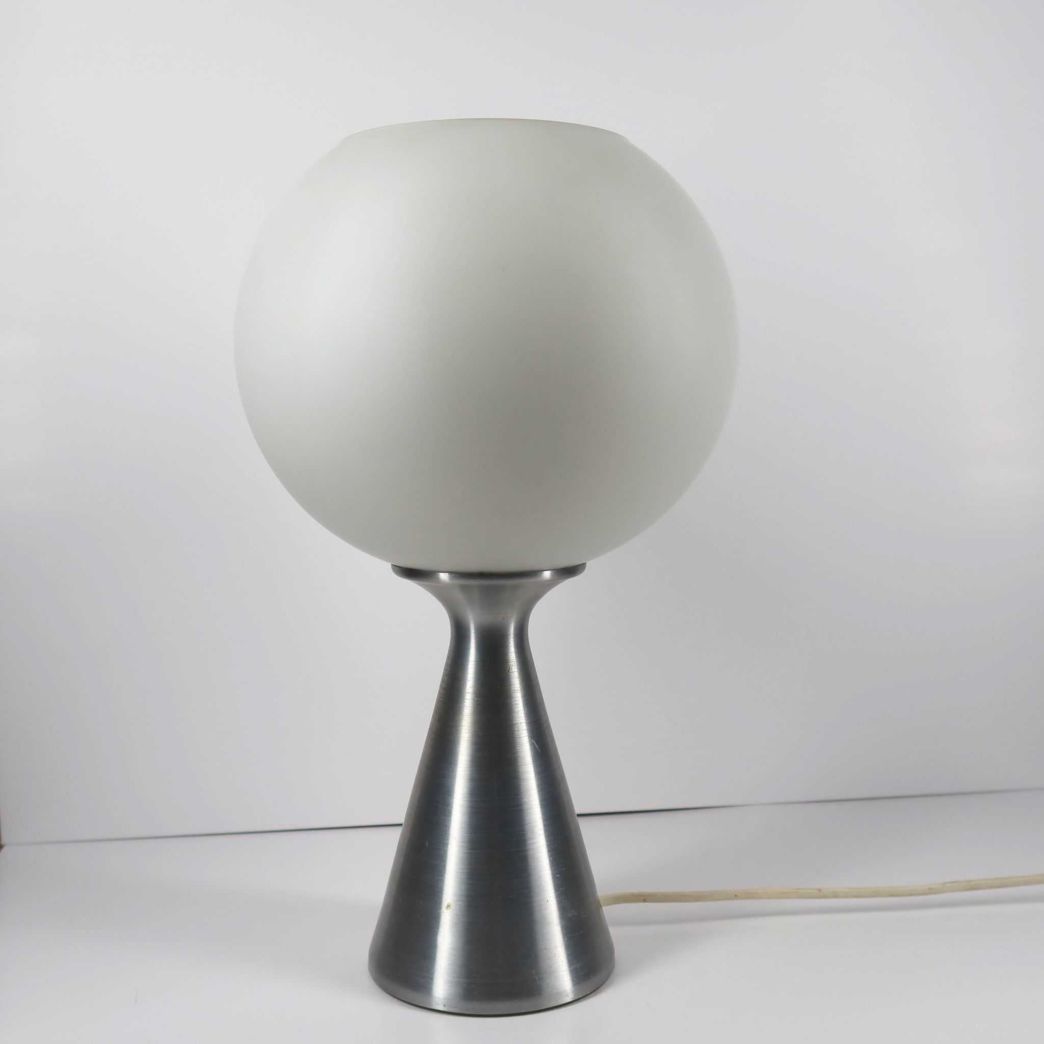 Space Age Lamp Erco in Opaline Glass and Brushed Metal, Germany 1974
