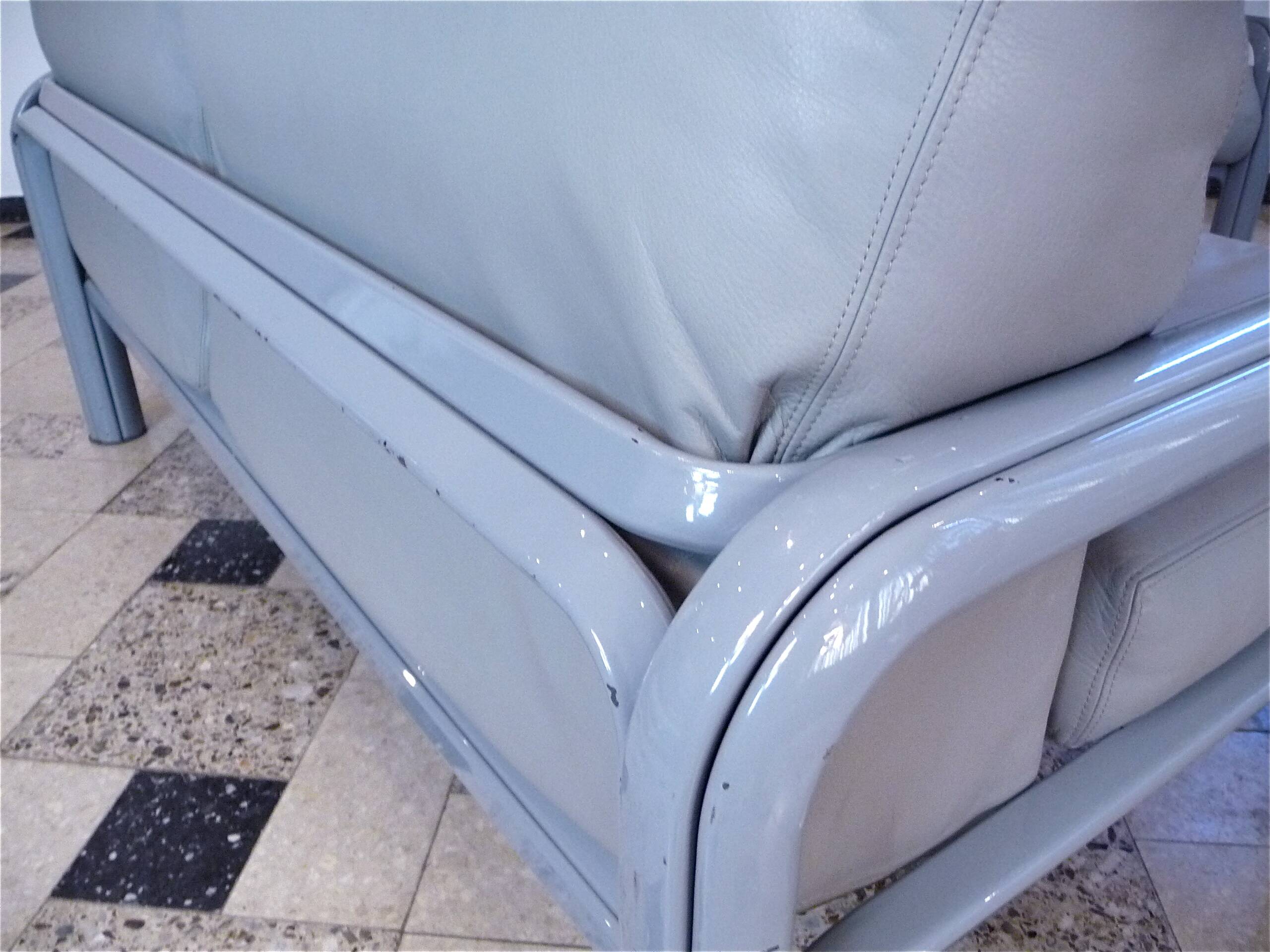 Two-Seater Leather and Steel Lounge Sofas by Gae Aulenti for Knoll International, 1970s, Set of 2