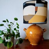 Large glazed pottery lamp and custom lampshade