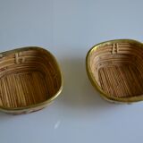 2 rattan/wicker and brass bowls/baskets