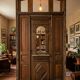 19th-century solid oak entrance door with three openings, including frame.