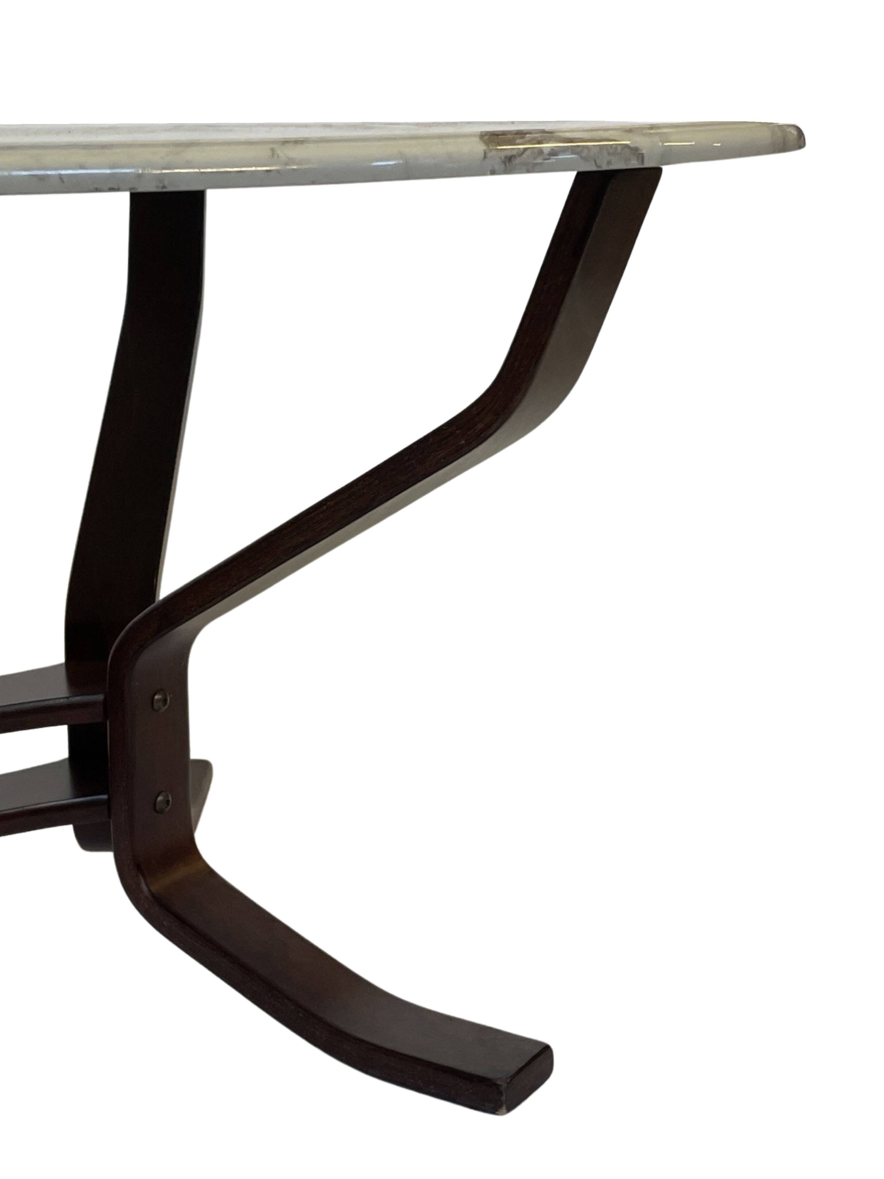 Table basse vintage en bois et marbre Design minimaliste Suède années 70