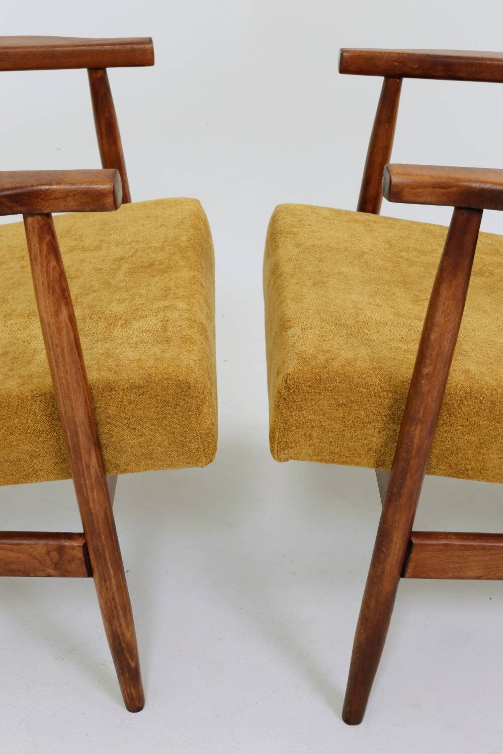 Vintage set of armchairs, golden yellow fabric, refurbished, 1970