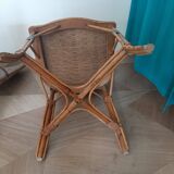 Vintage set of 2 garden woven rattan chairs - sky blue nets - 40