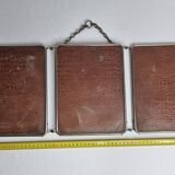Antique triptych barber's mirror, metal frame and imitation leather back, 1930