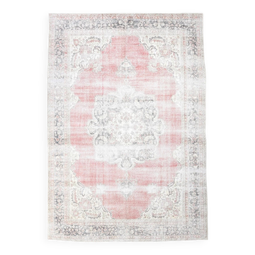 8x12 Large Vintage Pale Red & Blue Persian Rug, Oriental Rustic Carpet