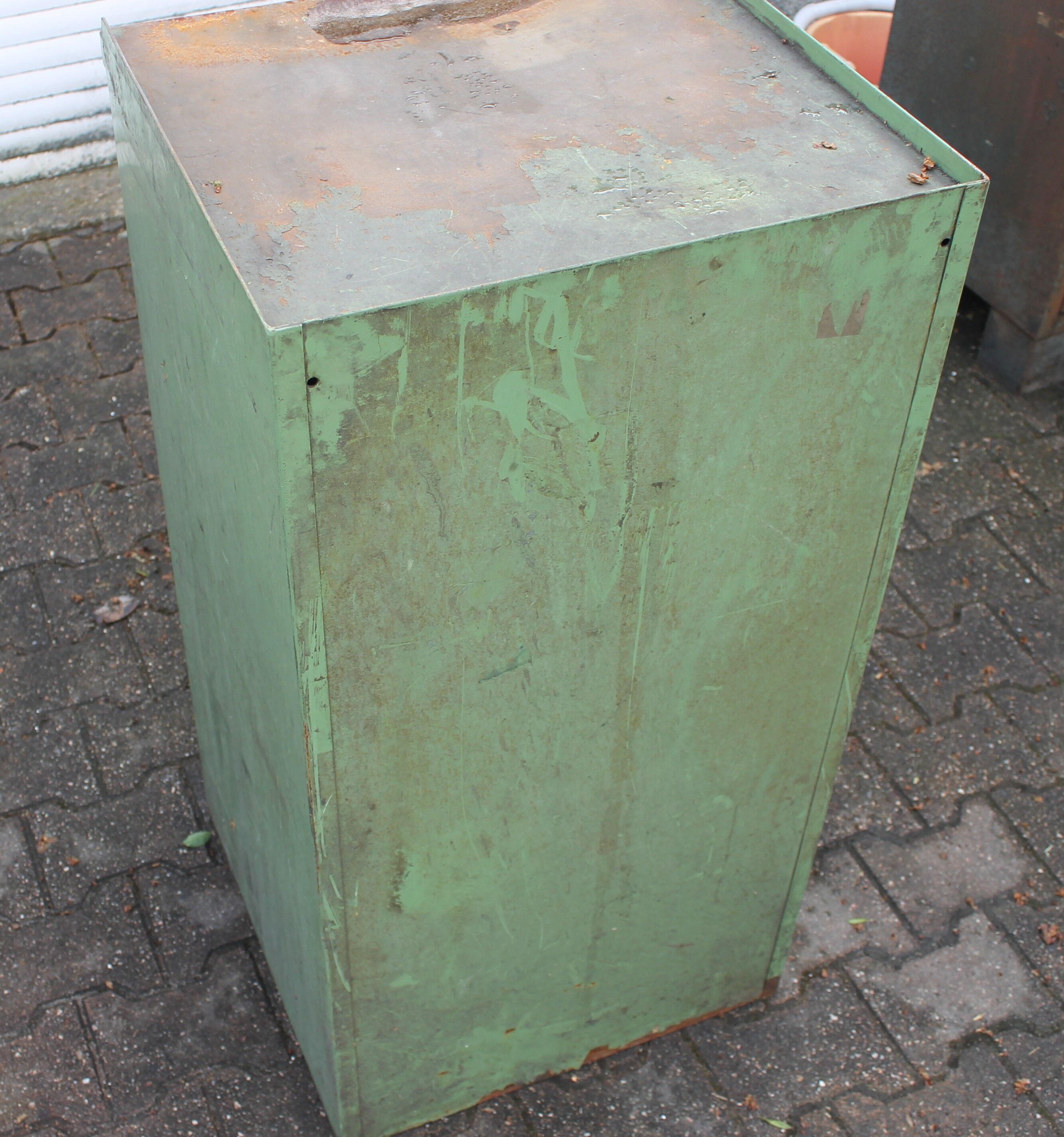 Green industrial metal cabinet