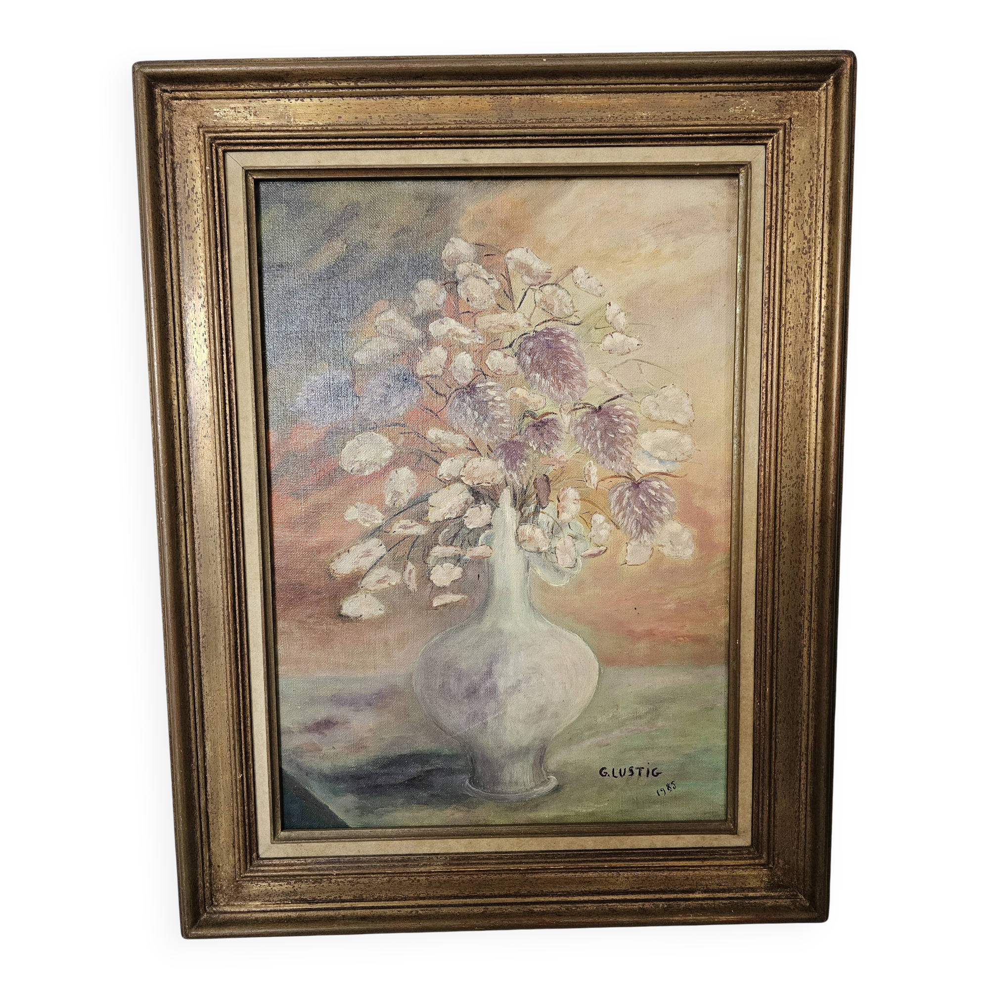 Oil on Canvas - Flower Bouquet Signed G Lustig 1985