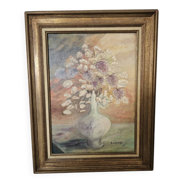 Oil on Canvas - Flower Bouquet Signed G Lustig 1985