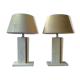 Paire de lampes des années 70 en travertin marbres et laiton
