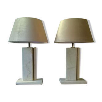 Pair of lamps in travertine, marbles and brass 70
