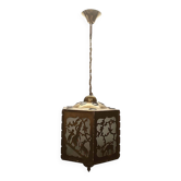 Lampe à suspension antique en laiton scié ajouré, début des années 1900