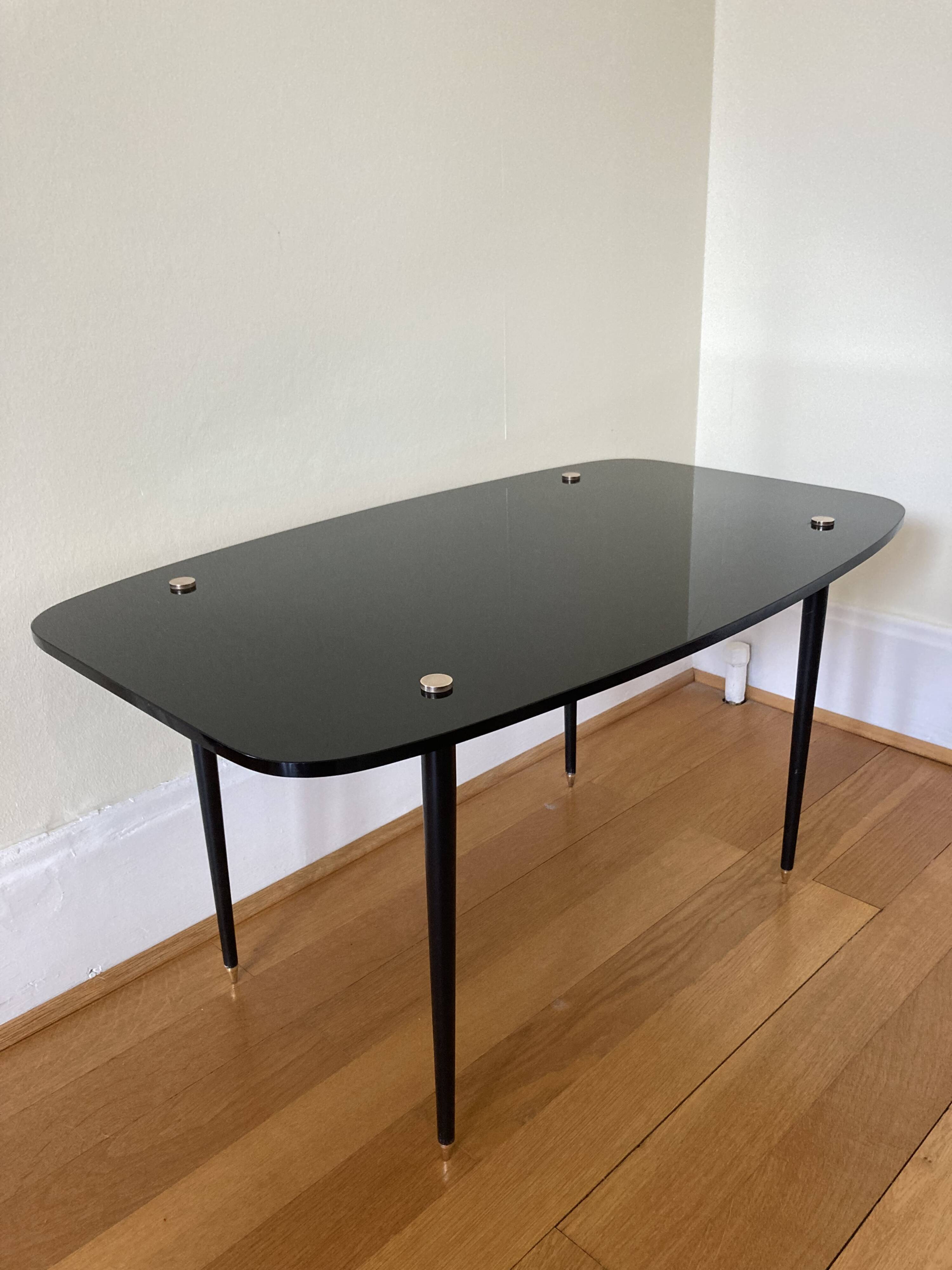 Black glass and metal coffee table from the 50s