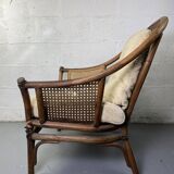 Colonial armchair in wood and canework