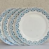 Set of 4 flat plates model Lucie u&c Sarreguemines Digoin white and blue floral border