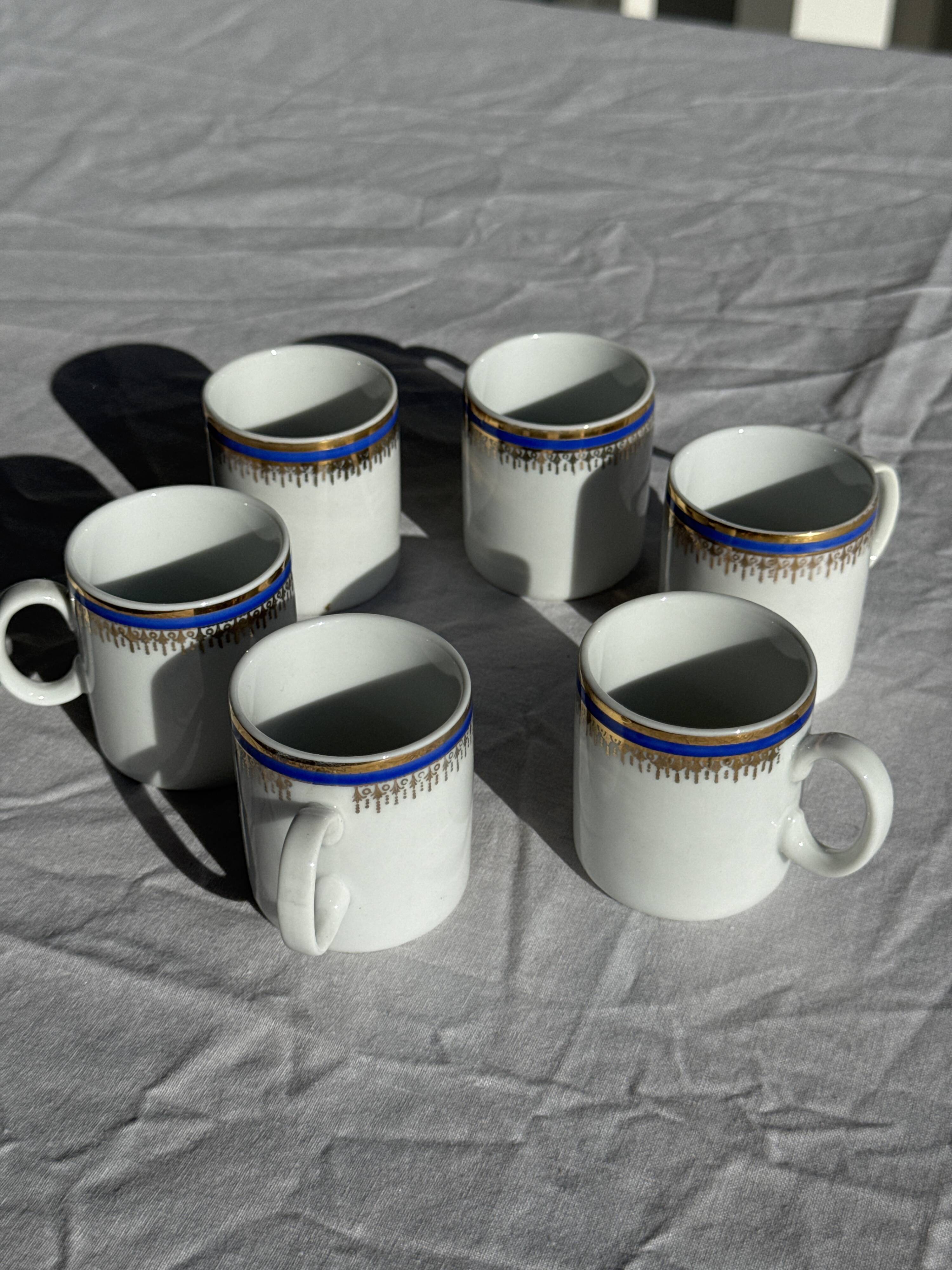 Set of 6 small espresso cups Germer Porcelain, made in Brazil.