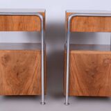 Restored Bauhaus Pair of Bed-Side Tables, Hynek Gottwald, Chrome, Czechia, 1930s