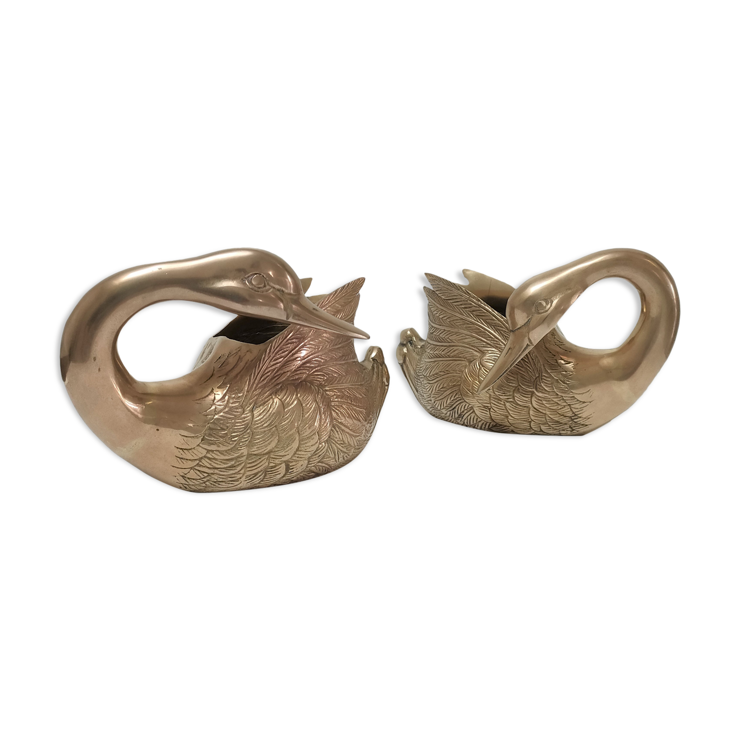 Two vintage solid brass brass zoomorphic pot pot cache