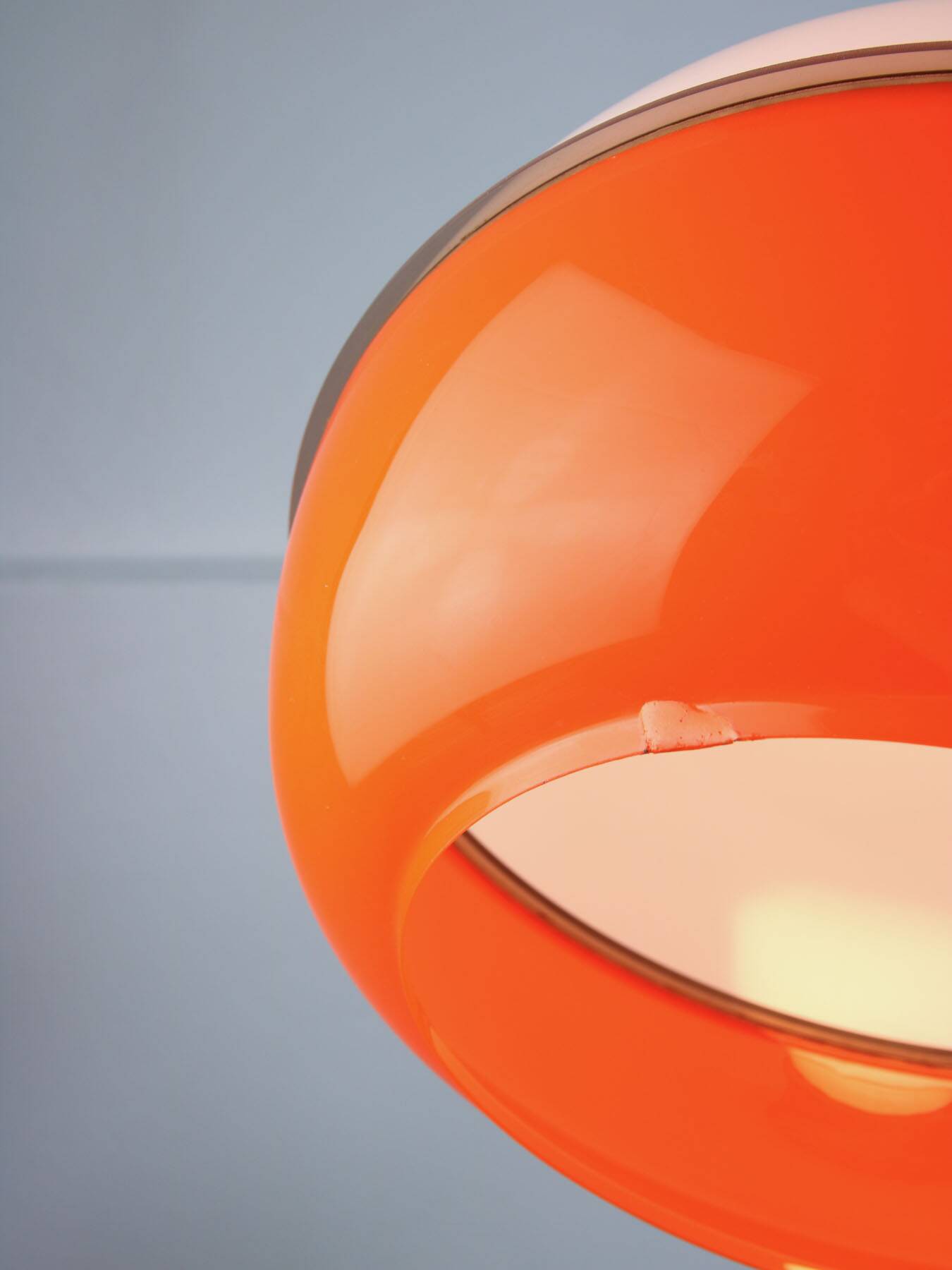 Space Age Italian Orange Plexiglass and Brass Pendant Lamp, 1970s