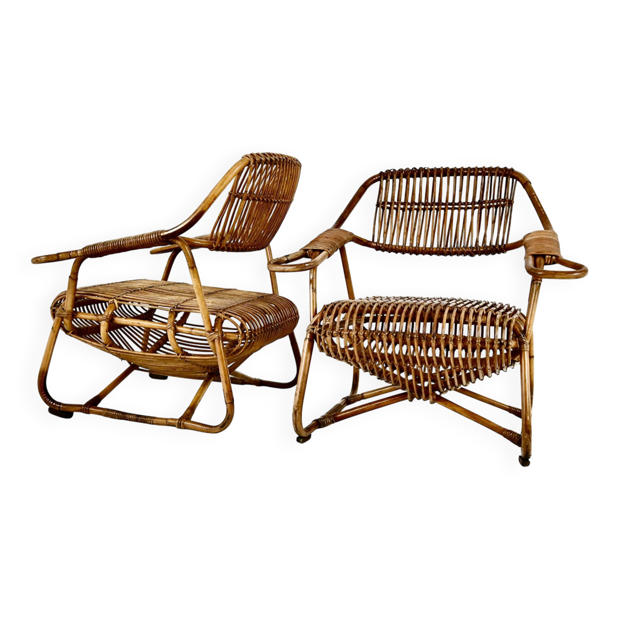 Pair of Italian rattan armchairs, 1960s