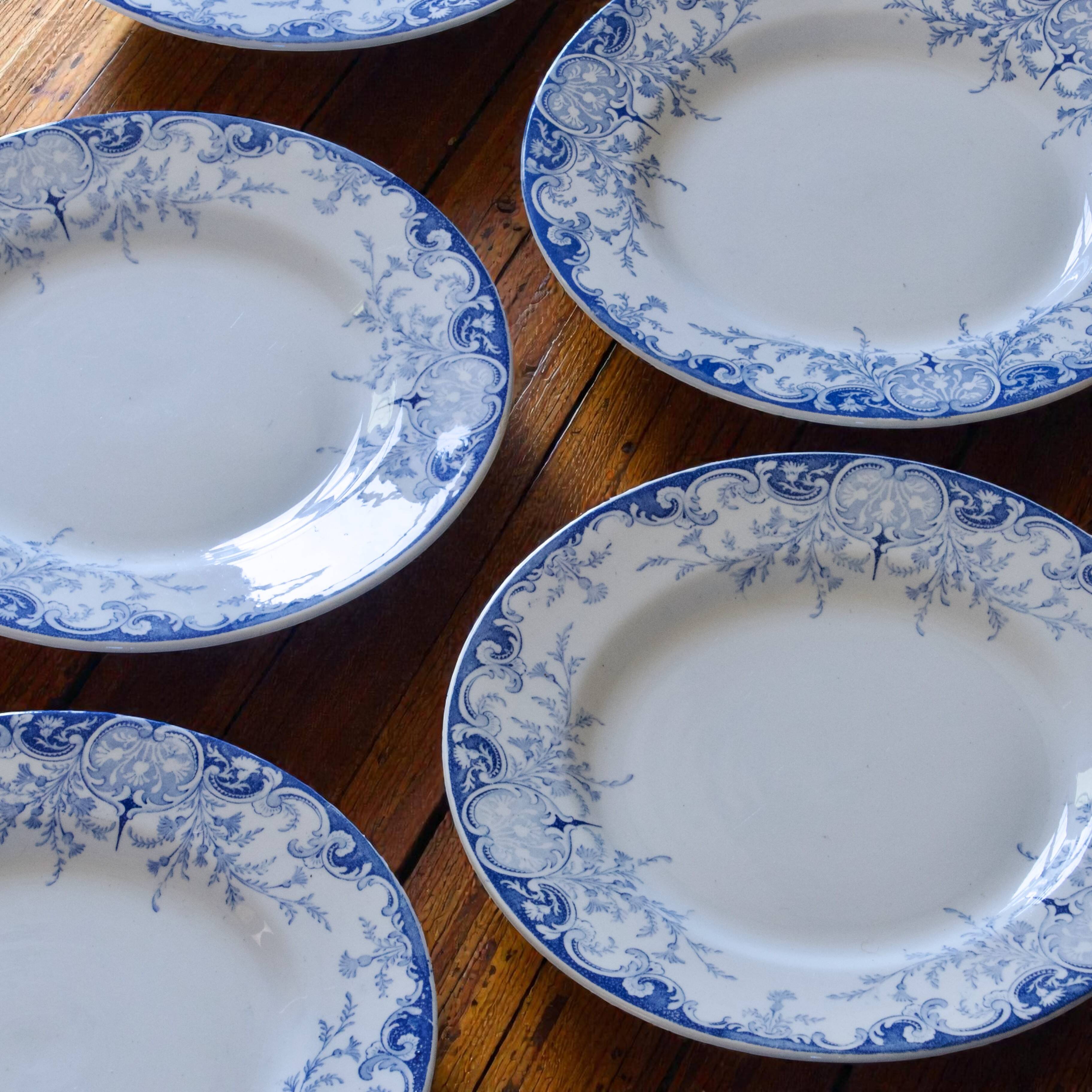 7 flat plates 19th century ironstone KG Luneville "Phoenix"
