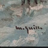 Impressionist painting - oil on panel signed - winter landscape - 20th century