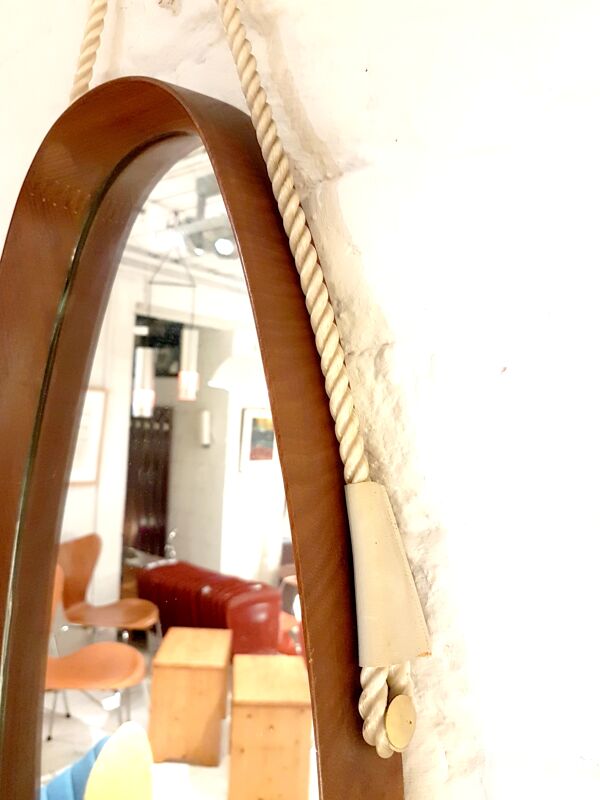 Miroir de hall ovale cadre bois scandinavie 1960s 33x100cm