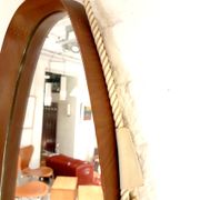 Oval hall mirror, wooden frame. Scandinavia 1960s 33x100cm