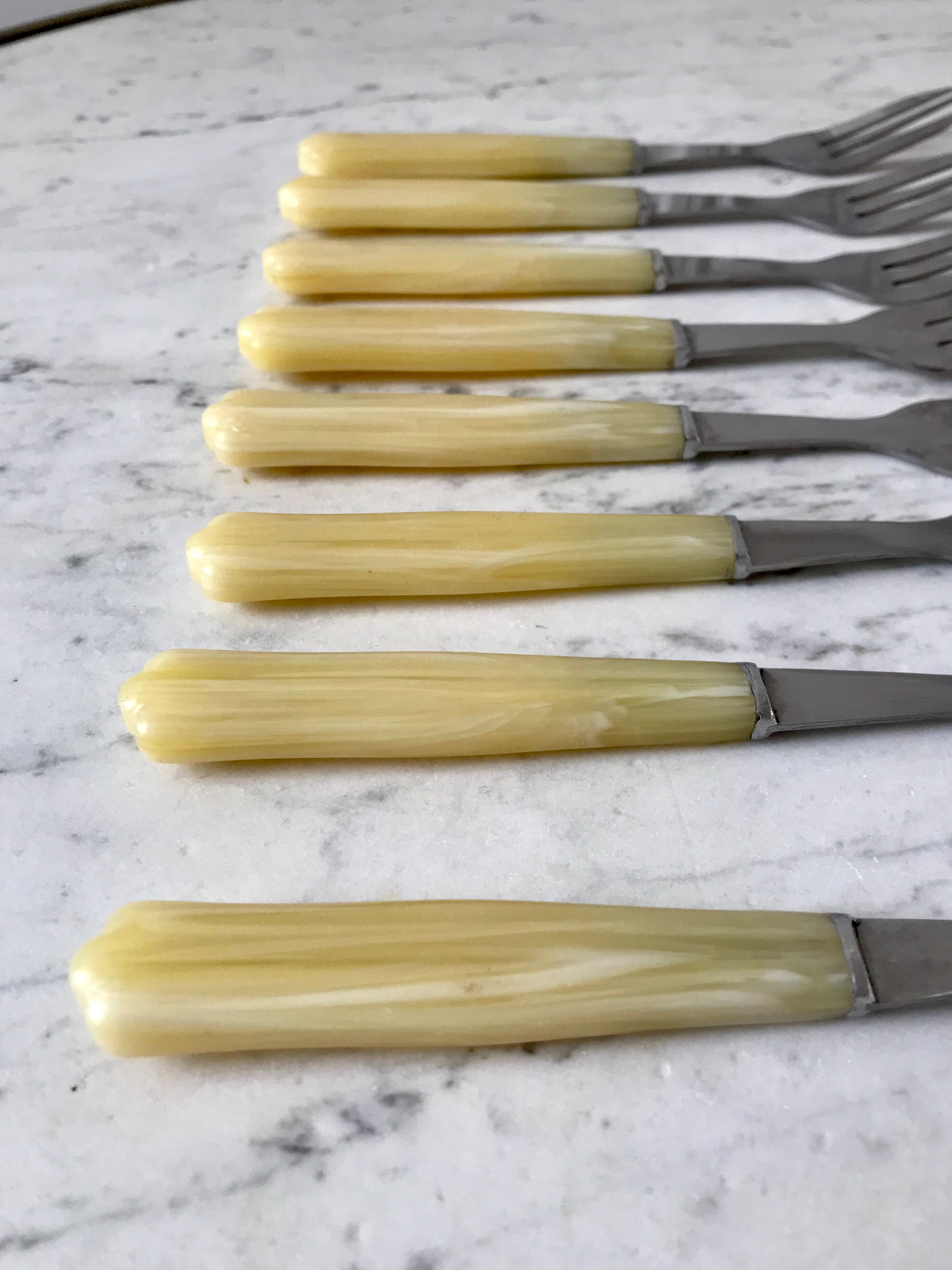 Set of 8 forks with horn dessert 60s