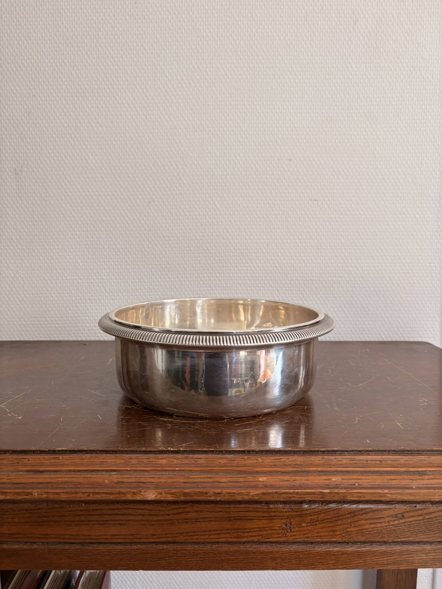 Antique Round Serving Dish Beaded Silver-Plated Metal Louis XVI Mark