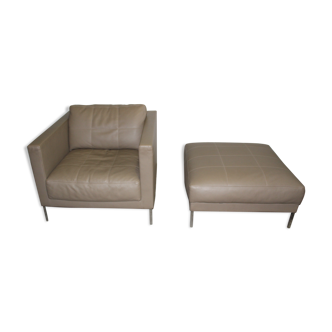 Armchair and his ottoman leather edition Matteo Grassi