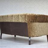 1960s, 3-seater Danish sofa, green furniture velour, ash wood legs.