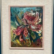 Original Swedish Oil on Panel – "Pink Flower" by Owe Wessbohn – Signed – Vintage and Framed – 69 × 51 cm (27.2" × 20.1")