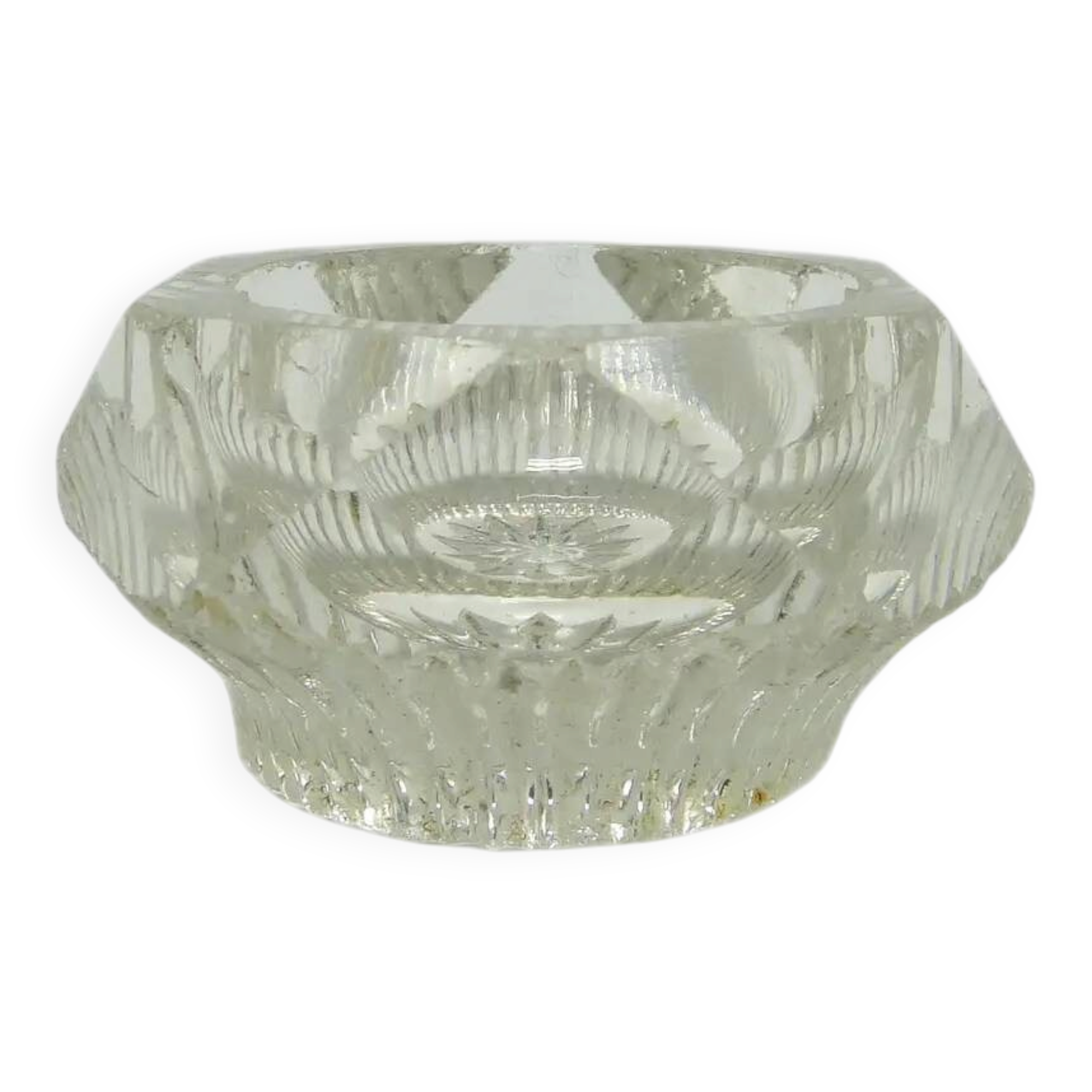 Salt cellar, Art Deco, transparent glass, Ząbkowice, Poland, 1930s.